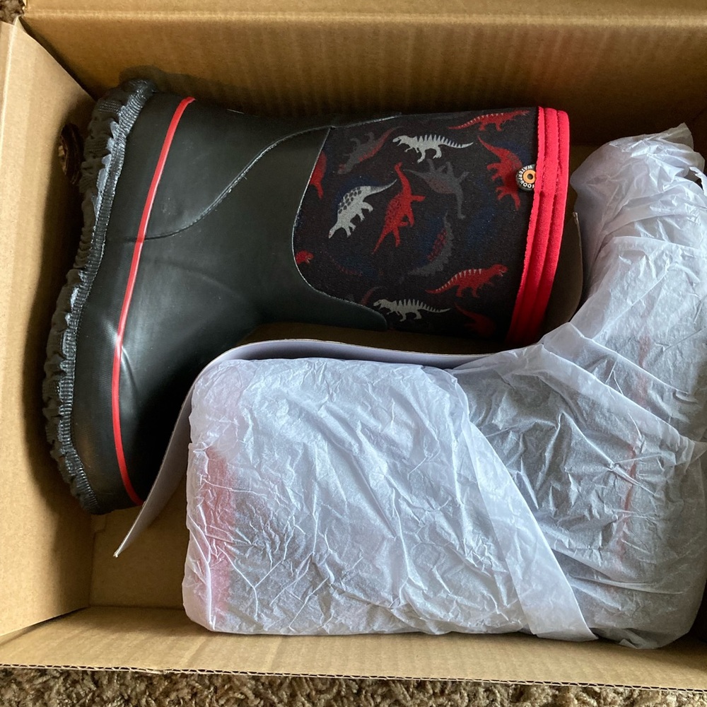 Bogs Kids Dinosaur Print Rain Boots - Black and Red